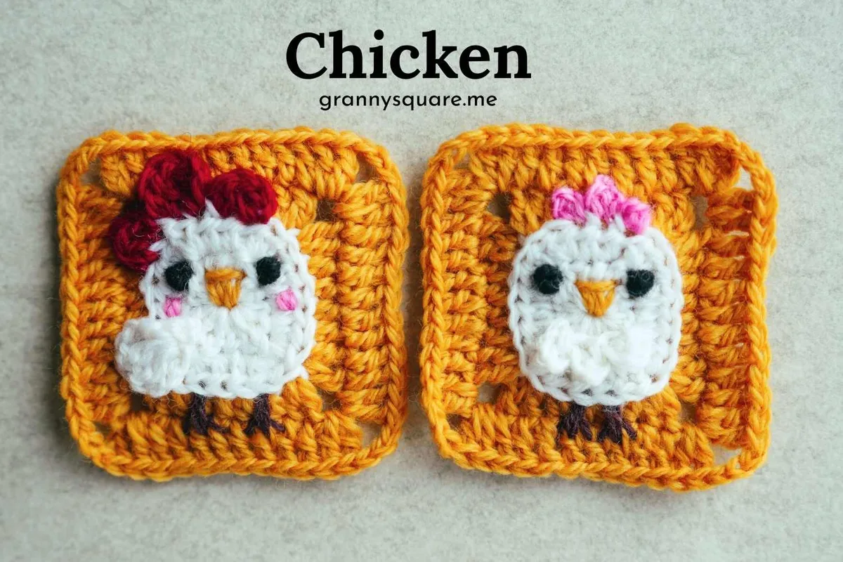 Chicken granny square crochet pattern: two farmyard designs — photo 3