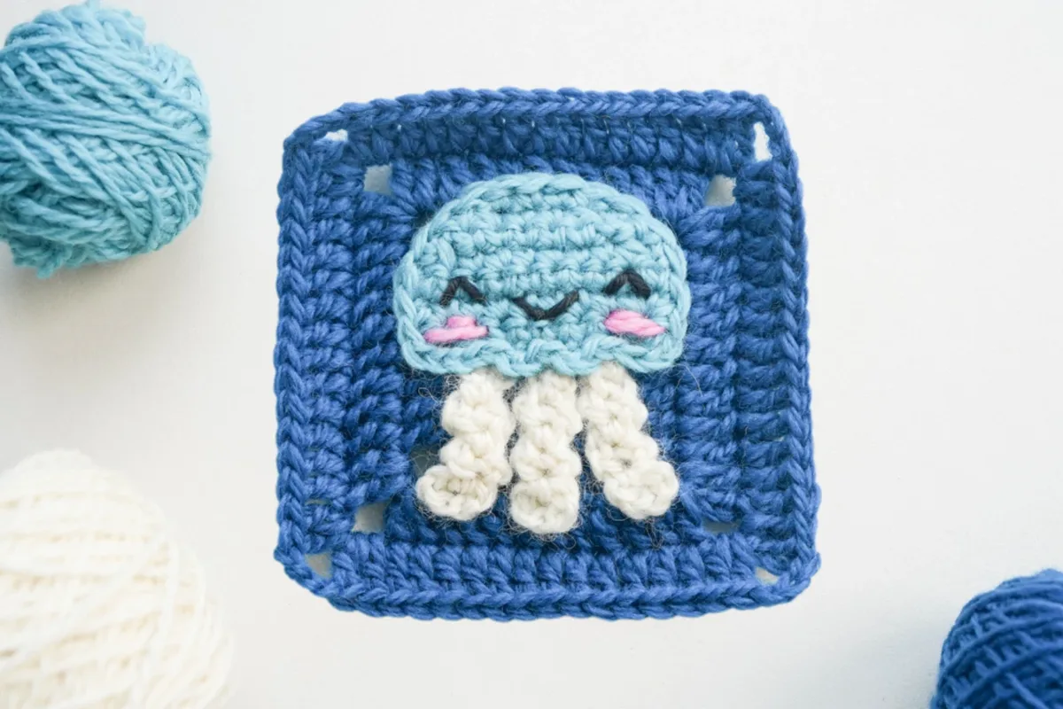 Crochet jellyfish granny square pattern for ocean lovers