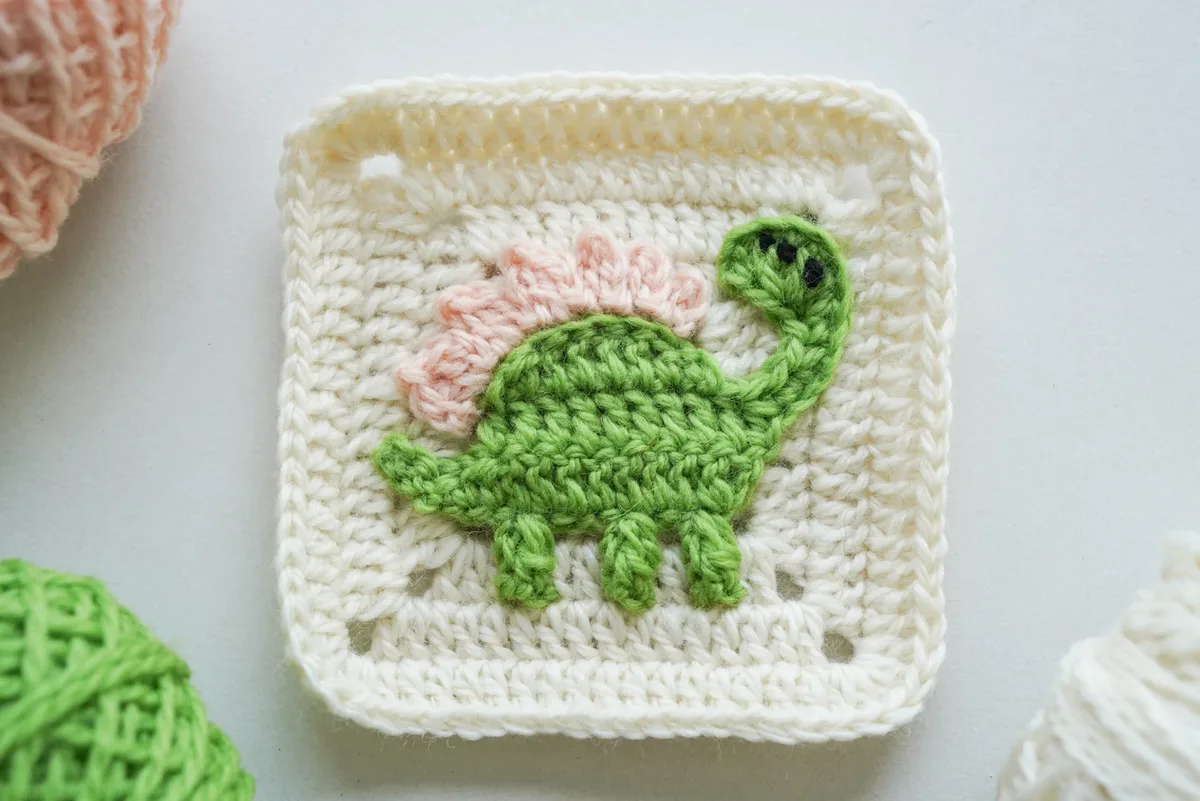 Dinosaur Granny Square — Free Crochet Pattern with Appliqué