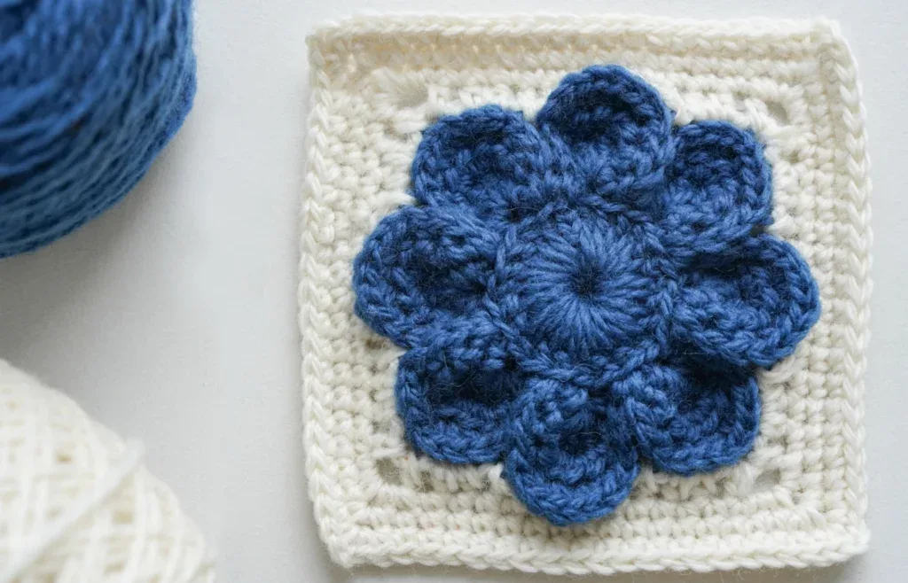 Eight Petal Flower Granny Square - Free Crochet Pattern