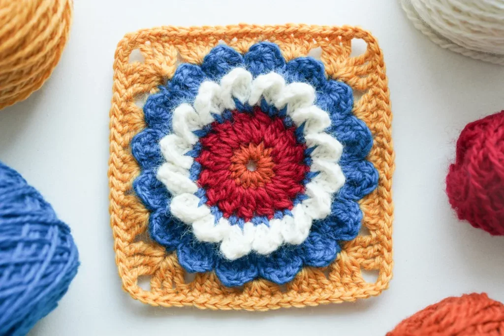 Folk Flower Medallion Granny Square Pattern