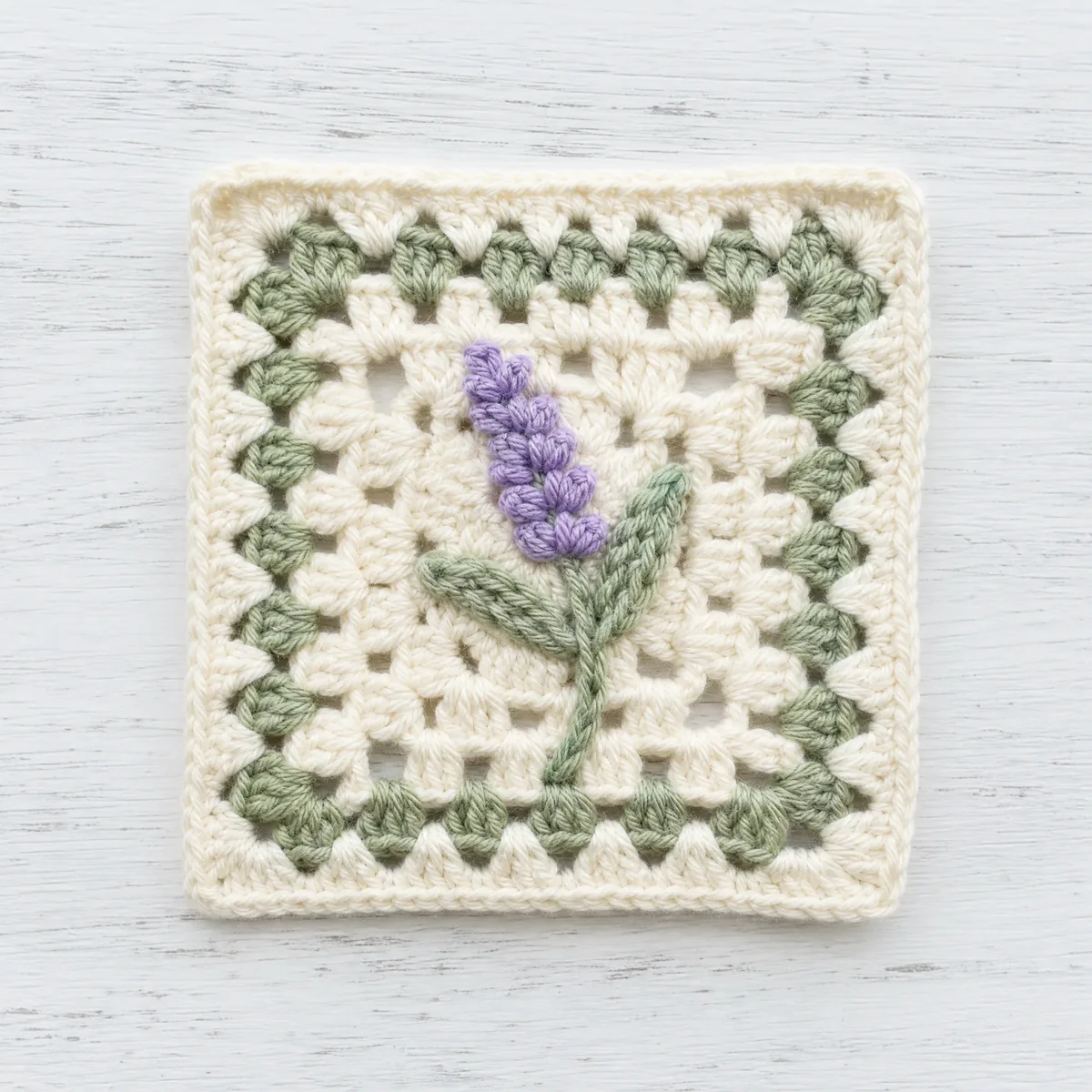 Lavender Sprig Granny Square — A Beginner Applique Pattern