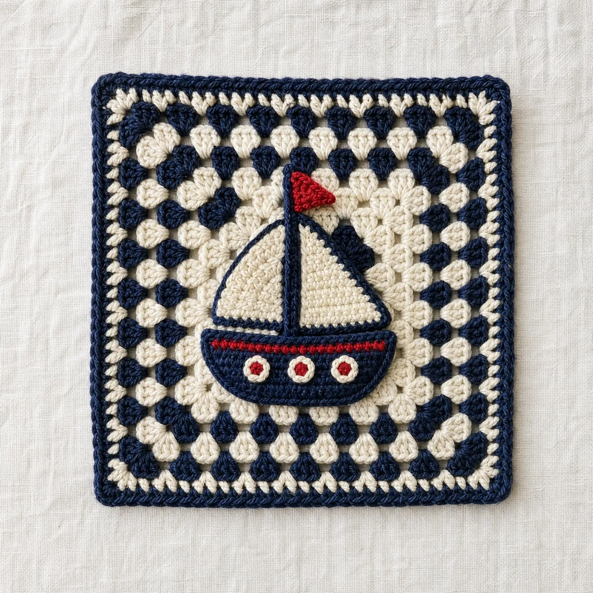 Little Navy Sailboat Granny Square — A Beginner-Friendly Applique