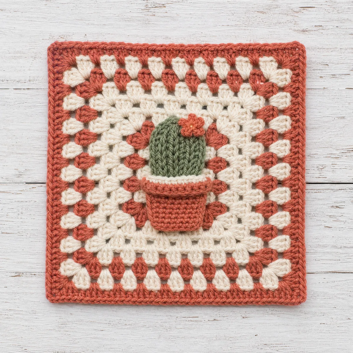 Little Potted Cactus Granny Square — A Cheerful Succulent Motif
