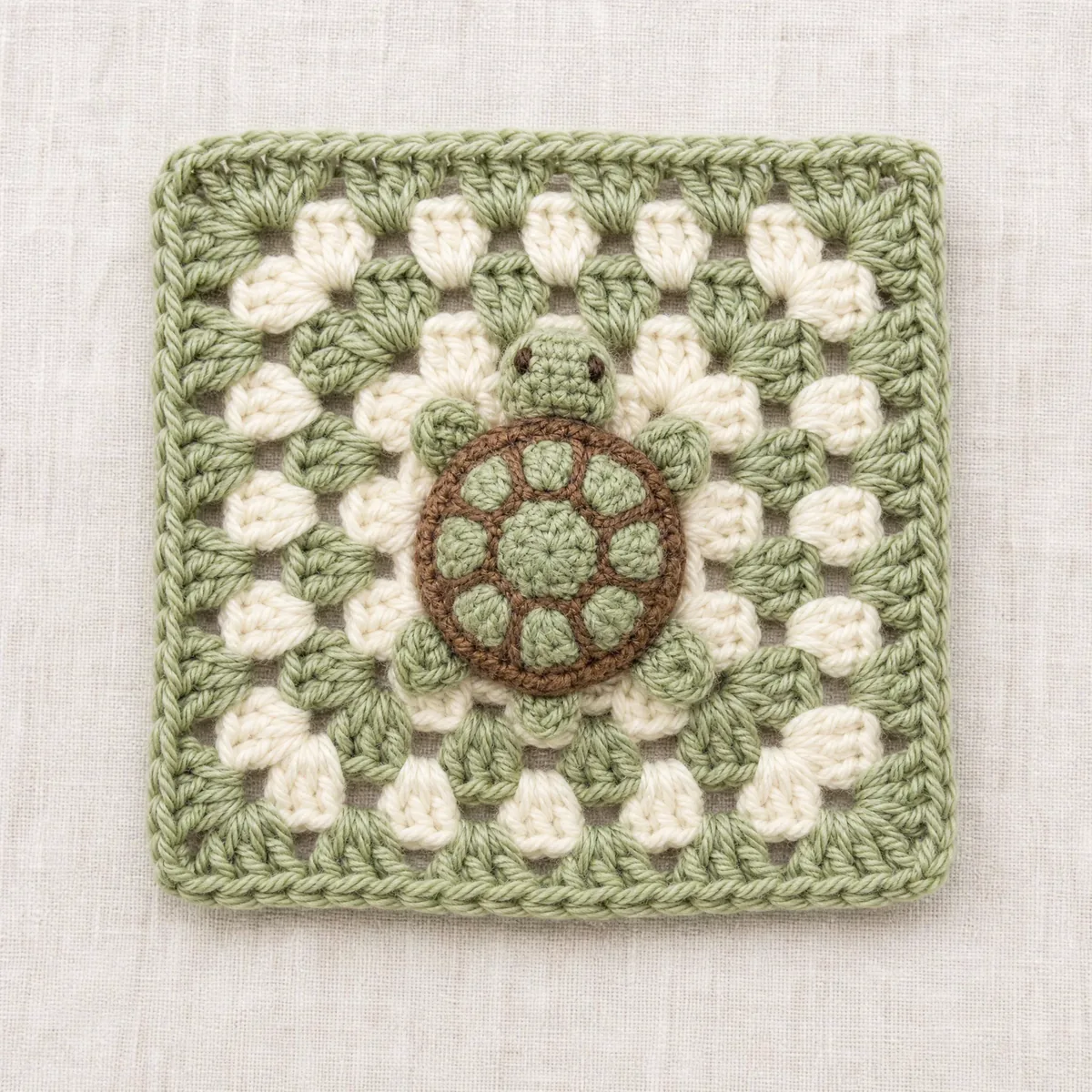 Sage Shell Turtle Granny Square — Free 6-Round Granny Square Pattern