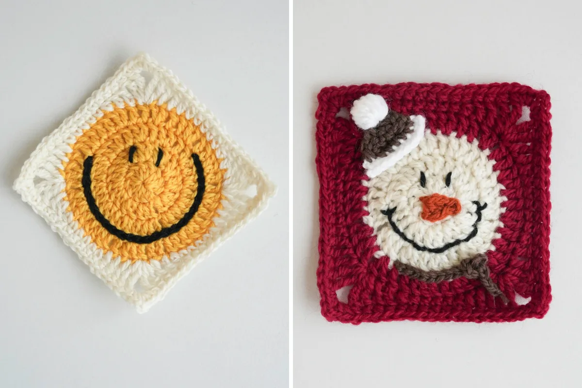 Smiley Face Granny Square — Free Crochet Pattern