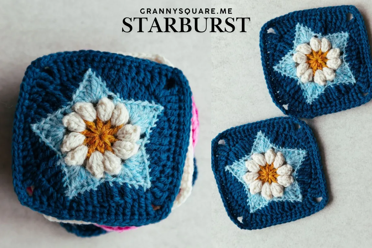 Starburst Granny Square β Free Crochet Pattern with Popcorn Stitch Points