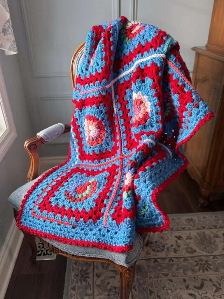 Sunburst Revival Scrap Afghan — Free Puff Stitch Granny Square Blanket